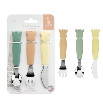 ชุดช้อนส้อมสแตนเลส ด้ามจับซิลิโคน Stainless Steel and Silicone Cutlery Set - Sophie la girafe®